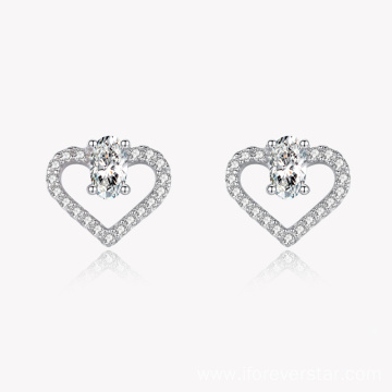 Classic 925 Silver Heart Bling Stud Earrings Hearts